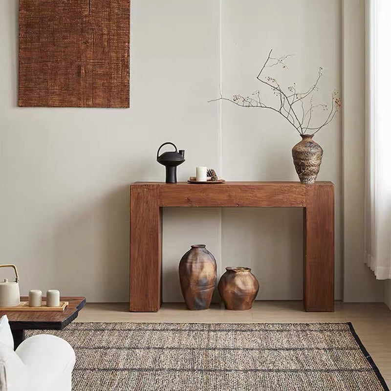 Contemporary Retro Pine Wood Rectangular Console Table For Living Room &amp; Entryway