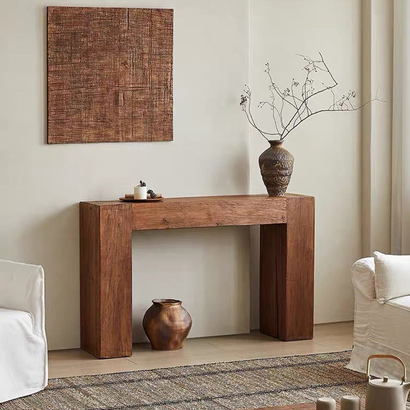 Contemporary Retro Pine Wood Rectangular Console Table For Living Room &amp; Entryway