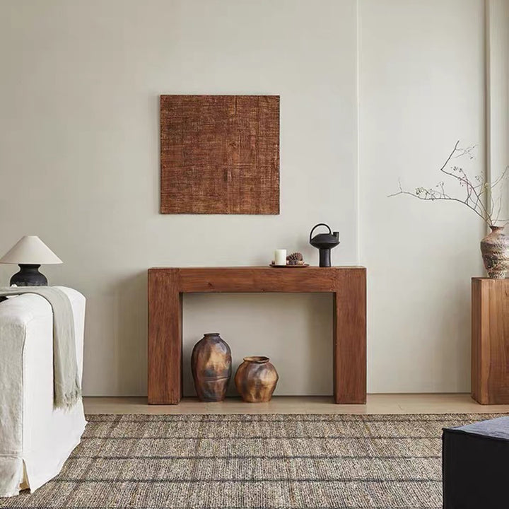 Contemporary Retro Pine Wood Rectangular Console Table For Living Room &amp; Entryway