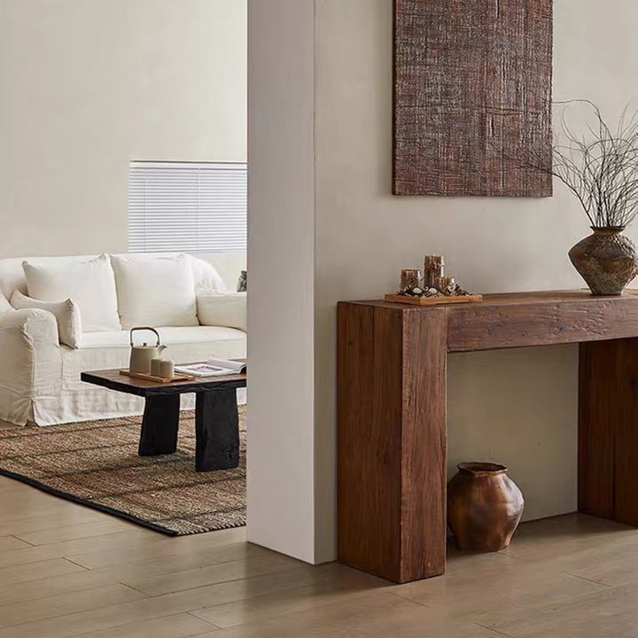 Contemporary Retro Pine Wood Rectangular Console Table For Living Room &amp; Entryway