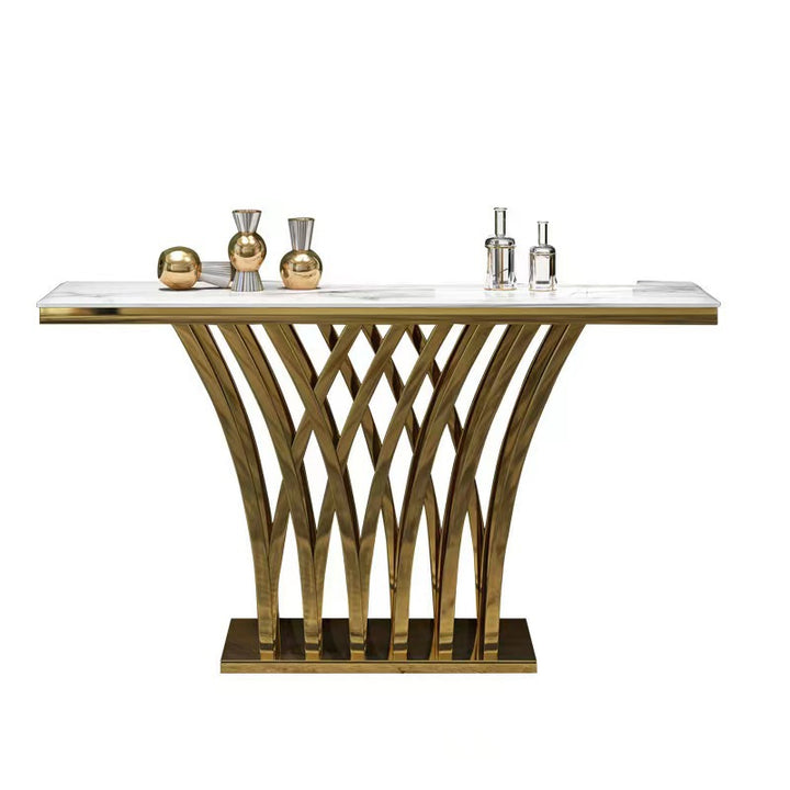 Modern Luxury Stainless Steel Artificial Marble Rectangular Console Table For Entryway