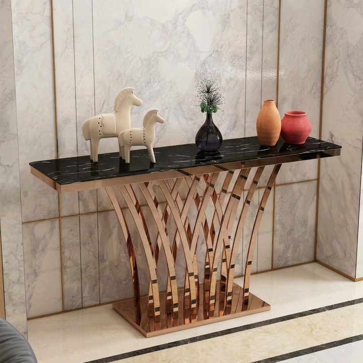 Modern Luxury Stainless Steel Artificial Marble Rectangular Console Table For Entryway