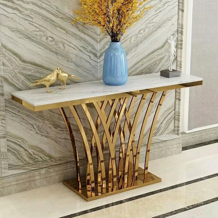 Modern Luxury Stainless Steel Artificial Marble Rectangular Console Table For Entryway