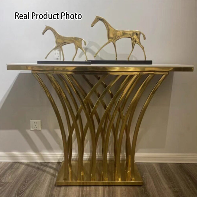 Modern Luxury Stainless Steel Artificial Marble Rectangular Console Table For Entryway