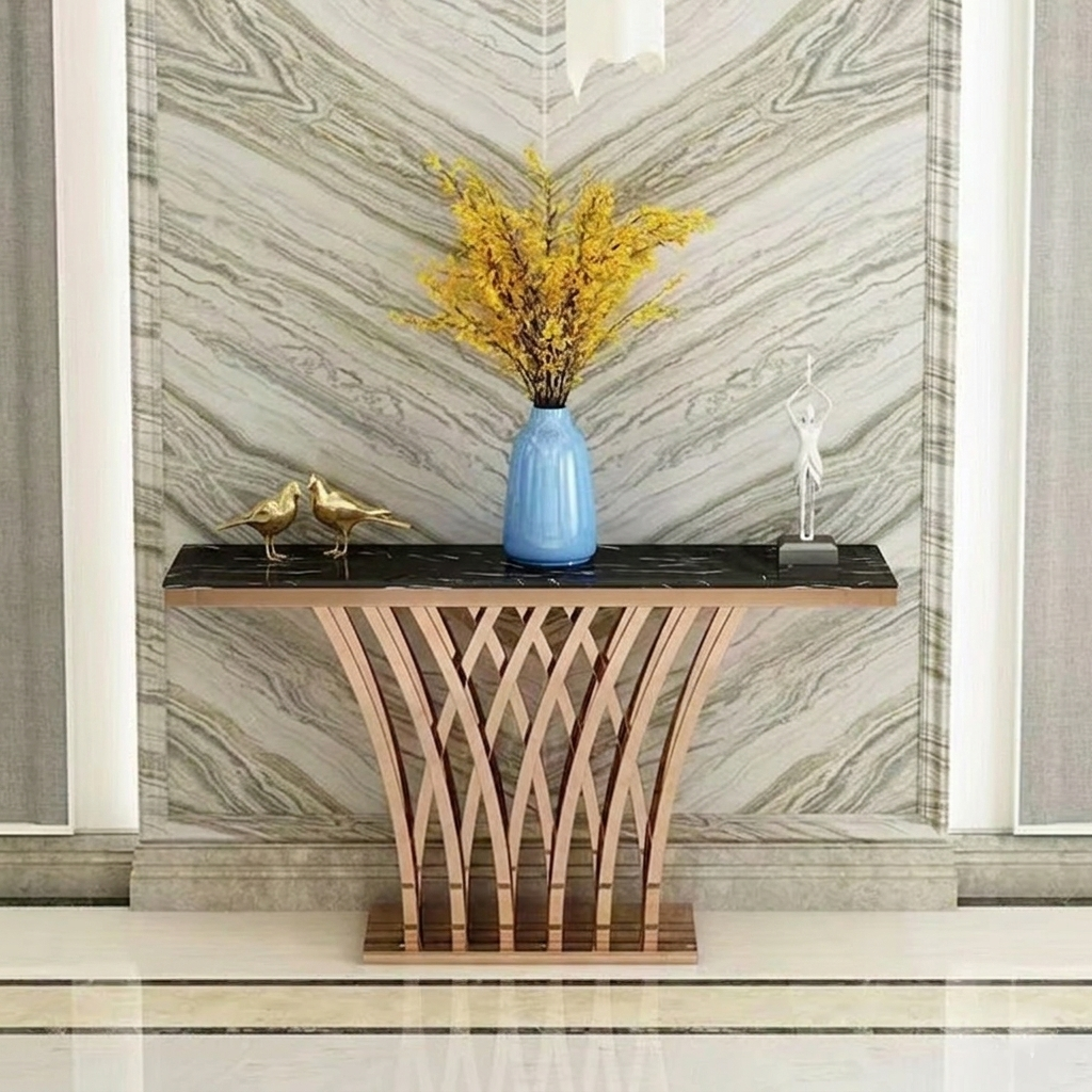 Modern Luxury Stainless Steel Artificial Marble Rectangular Console Table For Entryway