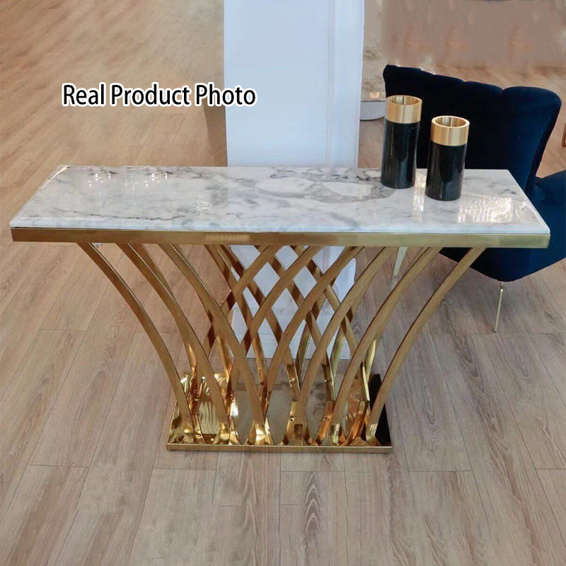 Modern Luxury Stainless Steel Artificial Marble Rectangular Console Table For Entryway