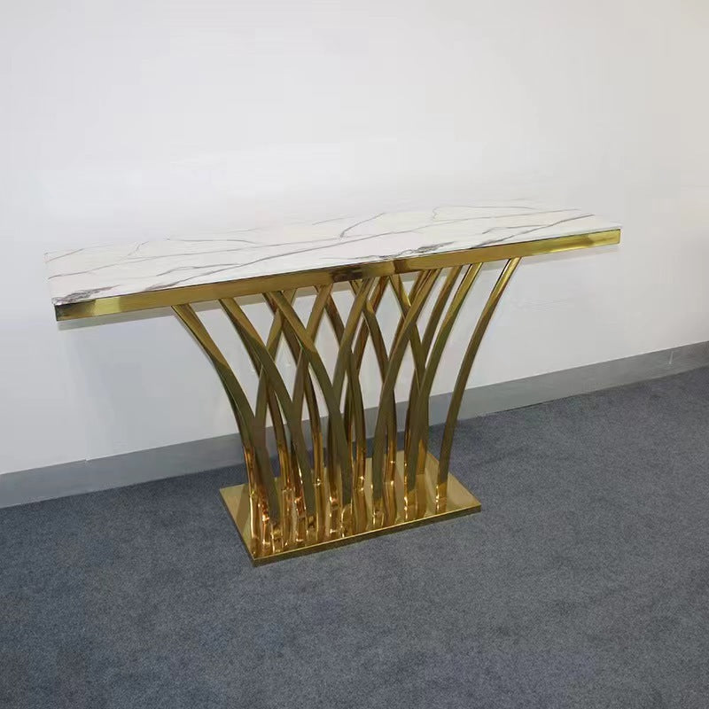 Modern Luxury Stainless Steel Artificial Marble Rectangular Console Table For Entryway