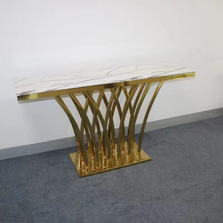Modern Luxury Stainless Steel Artificial Marble Rectangular Console Table For Entryway
