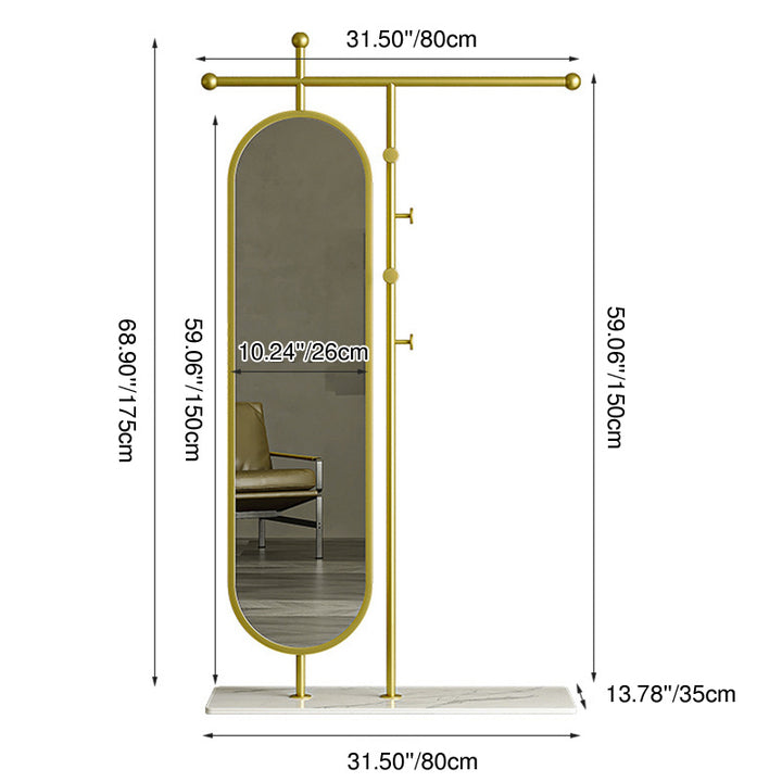 Modern Luxury Marble Iron Glass Rectangular Oval Hall Tree With Swivel Full-Length Mirror For Bedroom &amp; Living Room