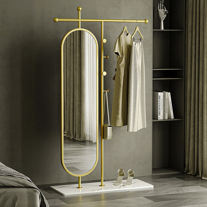 Modern Luxury Marble Iron Glass Rectangular Oval Hall Tree With Swivel Full-Length Mirror For Bedroom &amp; Living Room