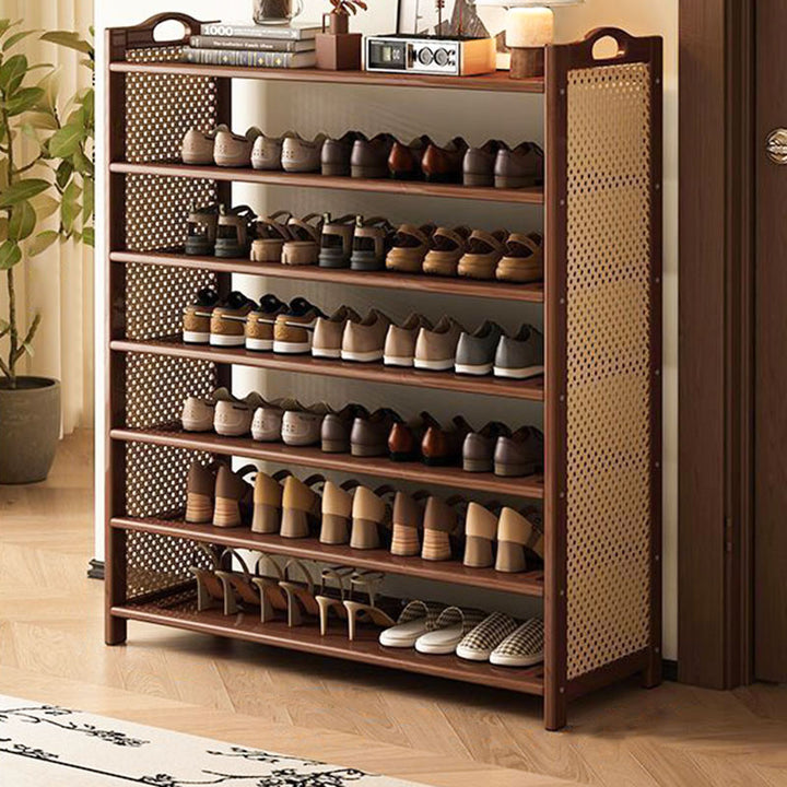 Almacenamiento de zapatos rectangular de 6/7 niveles para entrada, de bambú, MDF, plástico y ratán, estilo retro contemporáneo 