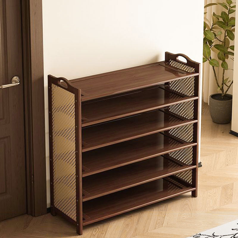 Almacenamiento de zapatos rectangular de 6/7 niveles para entrada, de bambú, MDF, plástico y ratán, estilo retro contemporáneo 