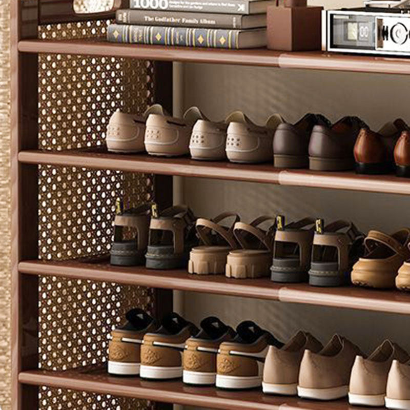 Almacenamiento de zapatos rectangular de 6/7 niveles para entrada, de bambú, MDF, plástico y ratán, estilo retro contemporáneo 