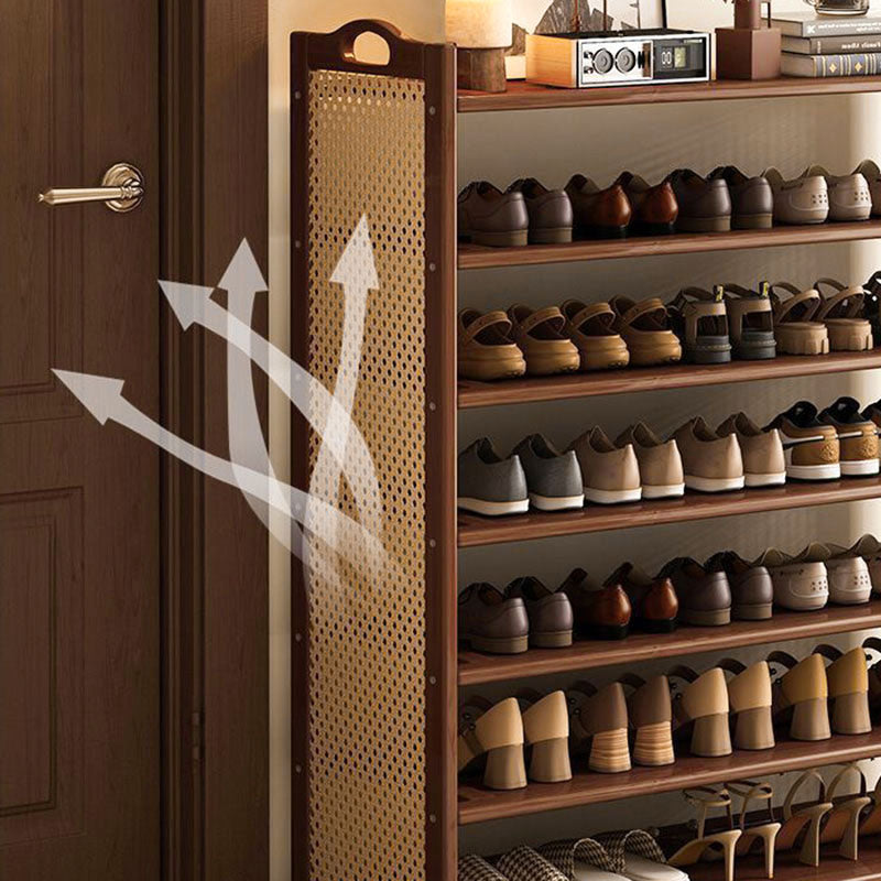 Almacenamiento de zapatos rectangular de 6/7 niveles para entrada, de bambú, MDF, plástico y ratán, estilo retro contemporáneo 