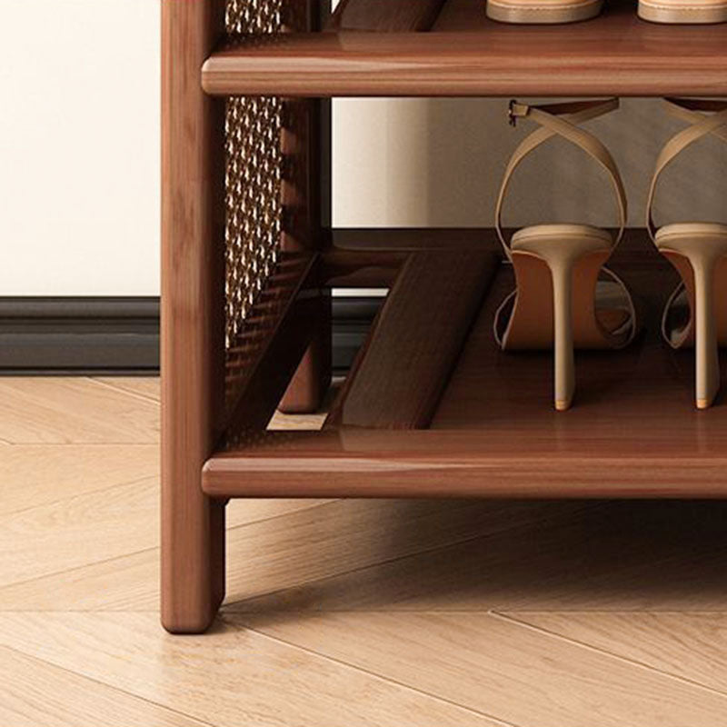 Almacenamiento de zapatos rectangular de 6/7 niveles para entrada, de bambú, MDF, plástico y ratán, estilo retro contemporáneo 