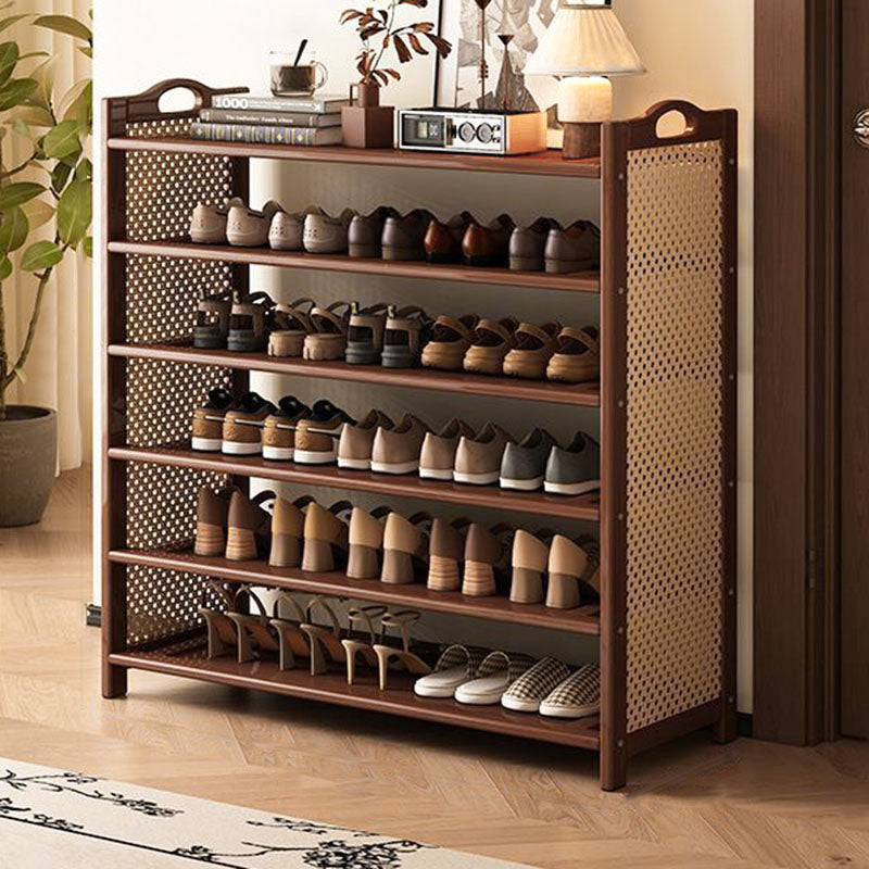 Almacenamiento de zapatos rectangular de 6/7 niveles para entrada, de bambú, MDF, plástico y ratán, estilo retro contemporáneo 