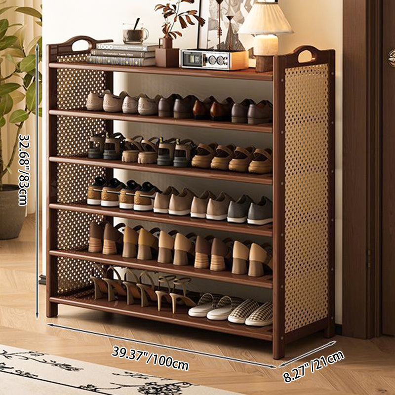 Almacenamiento de zapatos rectangular de 6/7 niveles para entrada, de bambú, MDF, plástico y ratán, estilo retro contemporáneo 
