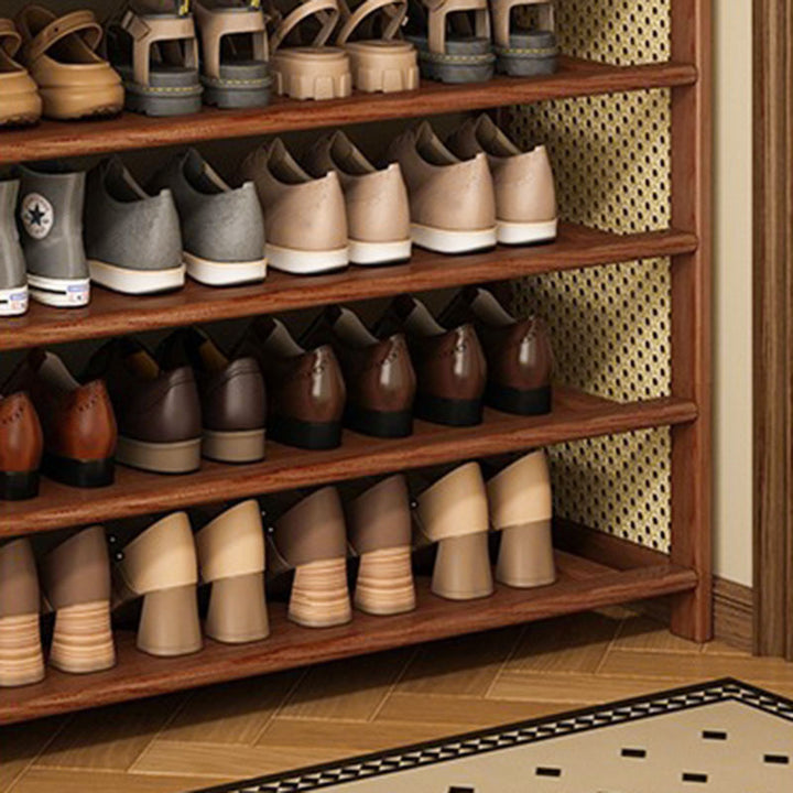 Almacenamiento de zapatos rectangular de 6/7 niveles para entrada, de bambú, MDF, plástico y ratán, estilo retro contemporáneo 