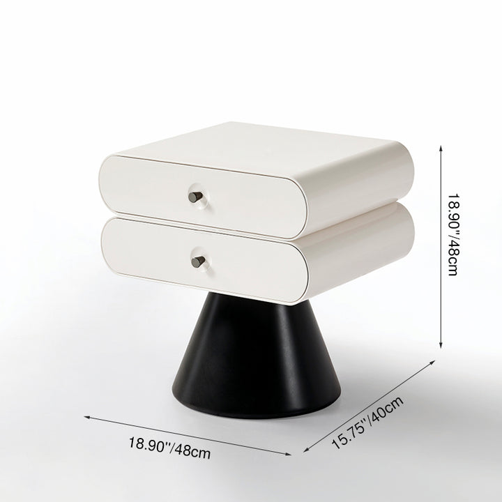 Contemporary Tapered Legs & Curved Edges Nightstand - Nordic Stylish Black And White Bedside Table With 2 Drawers For Bedroom