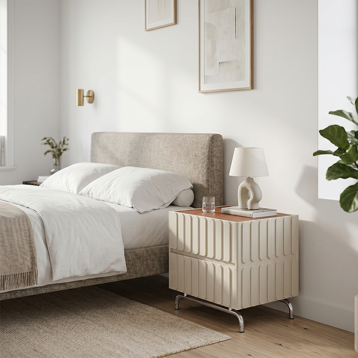 Sleek Vertical Stripes Design Nightstand - Nordic Bedside Table With Rectangular Design & 2 Spacious Drawers, Black & White Color Choices For Bedroom