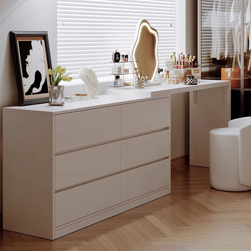Modern Minimalist Pine Plywood MDF Rectangular Extendable Makeup Vanity 6-Drawer For Bedroom