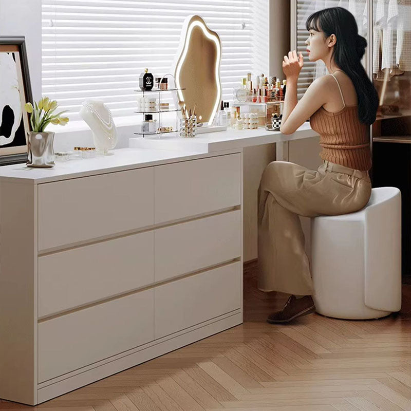 Modern Minimalist Pine Plywood MDF Rectangular Extendable Makeup Vanity 6-Drawer For Bedroom