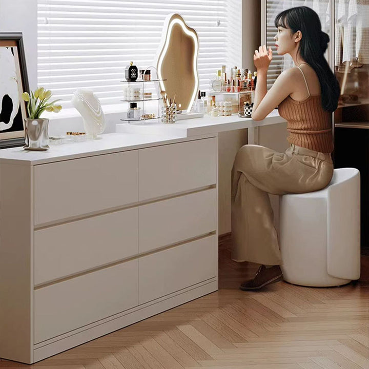 Modern Minimalist Pine Plywood MDF Rectangular Extendable Makeup Vanity 6-Drawer For Bedroom