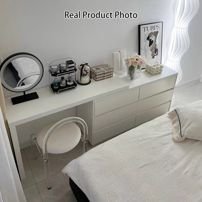 Modern Minimalist Pine Plywood MDF Rectangular Extendable Makeup Vanity 6-Drawer For Bedroom