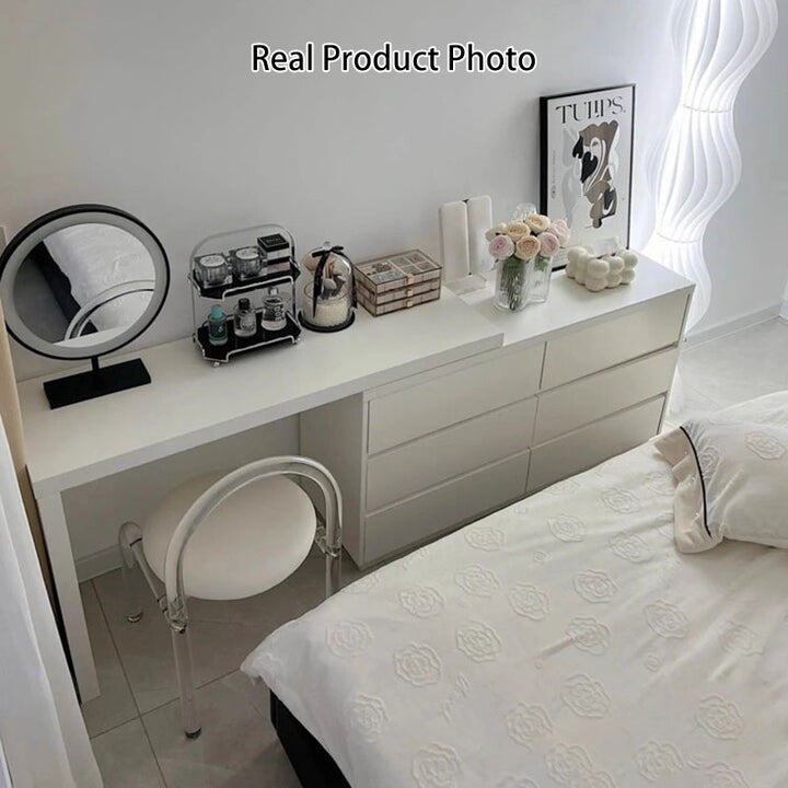 Modern Minimalist Pine Plywood MDF Rectangular Extendable Makeup Vanity 6-Drawer For Bedroom