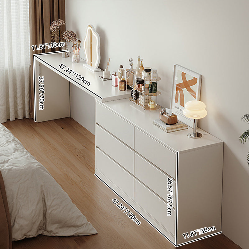 Modern Minimalist Pine Plywood MDF Rectangular Extendable Makeup Vanity 6-Drawer For Bedroom