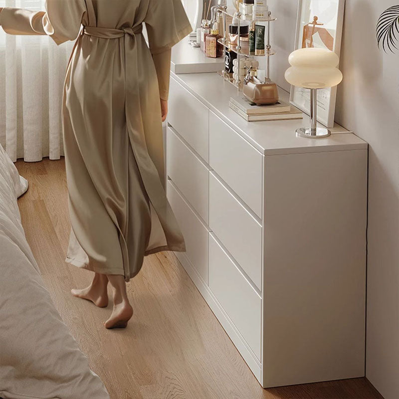 Modern Minimalist Pine Plywood MDF Rectangular Extendable Makeup Vanity 6-Drawer For Bedroom