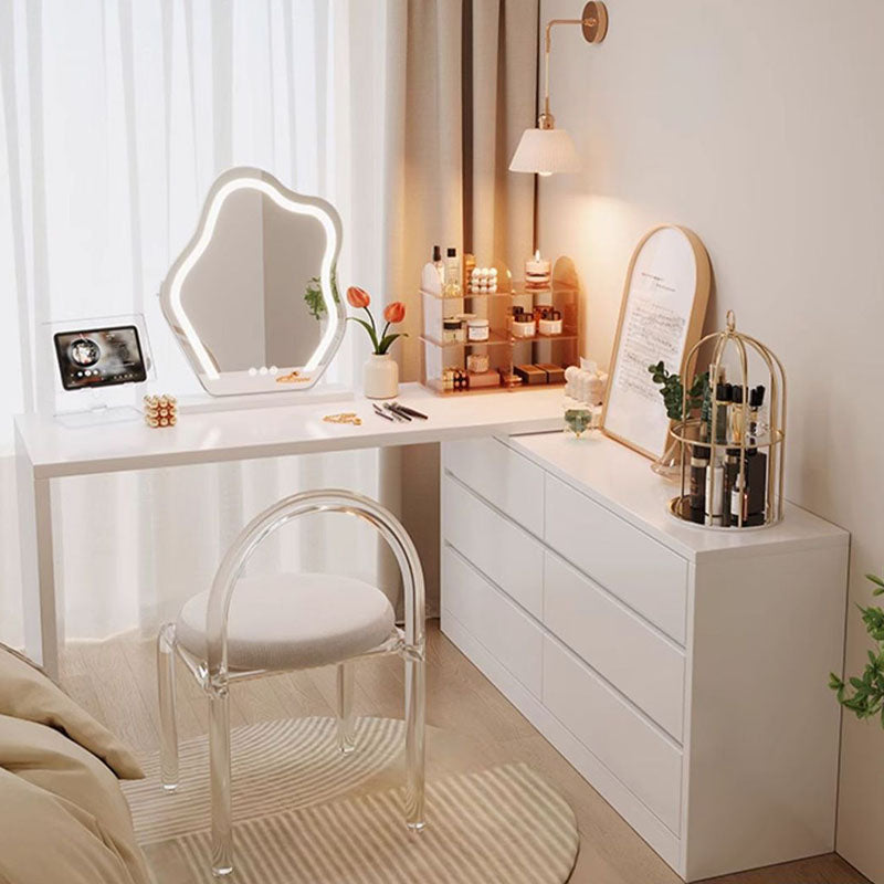 Modern Minimalist Pine Plywood MDF Rectangular Extendable Makeup Vanity 6-Drawer For Bedroom
