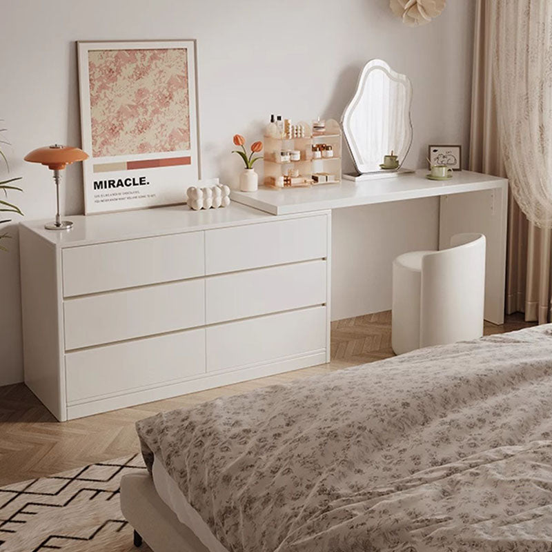 Modern Minimalist Pine Plywood MDF Rectangular Extendable Makeup Vanity 6-Drawer For Bedroom