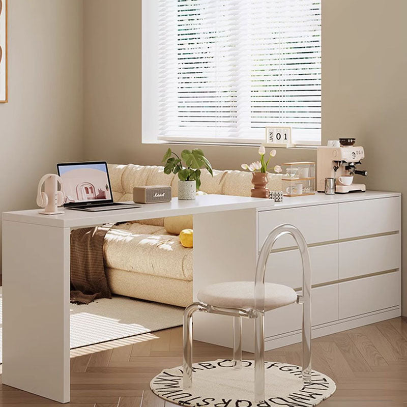 Modern Minimalist Pine Plywood MDF Rectangular Extendable Makeup Vanity 6-Drawer For Bedroom
