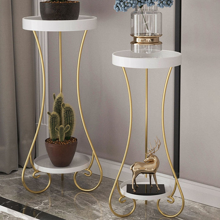 Modern Minimalist Iron Round End Table 2-Tier For Living Room