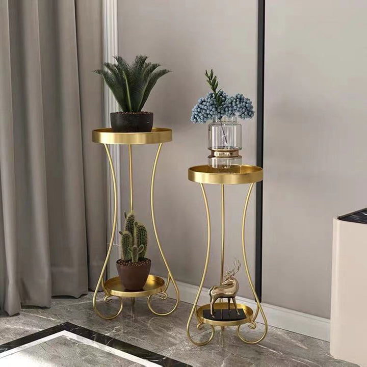 Modern Minimalist Iron Round End Table 2-Tier For Living Room