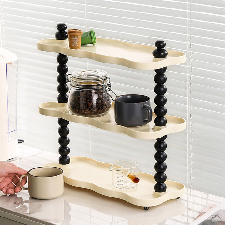 Moderner nordischer Desktop-Aufbewahrungsregal mit 3 Ebenen aus hochdichtem Harz in Eichenholzoptik, rechteckig, wellenförmig, für Wohnzimmer &amp; Schlafzimmer 