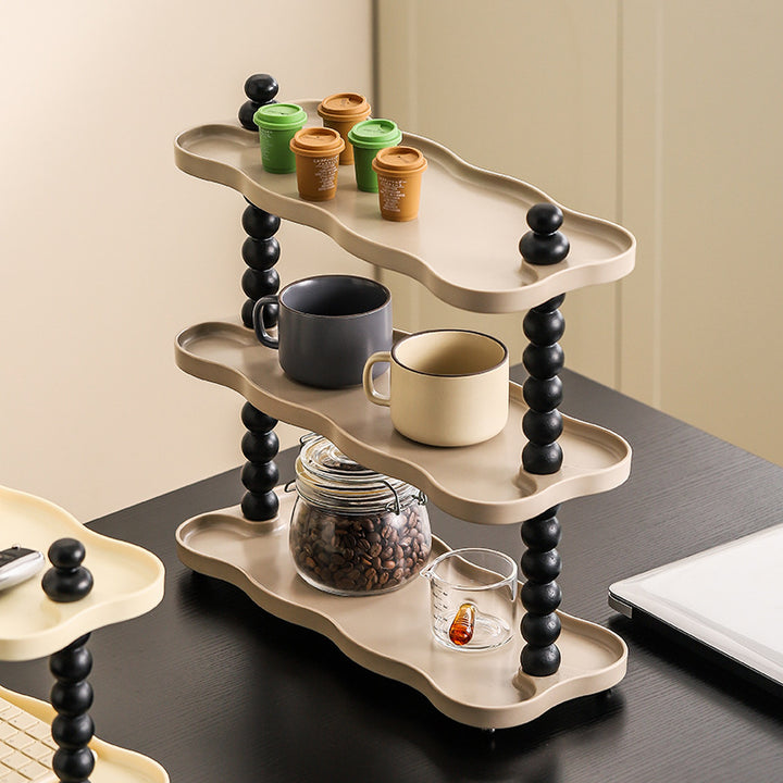 Moderner nordischer Desktop-Aufbewahrungsregal mit 3 Ebenen aus hochdichtem Harz in Eichenholzoptik, rechteckig, wellenförmig, für Wohnzimmer &amp; Schlafzimmer 