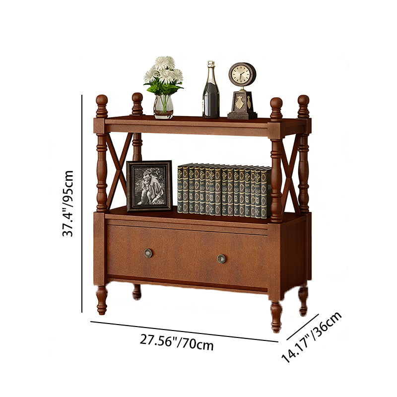 Traditional European Rubberwood MDF Rectangular Bookshelf 2/3/4/5-Tier For Living Room