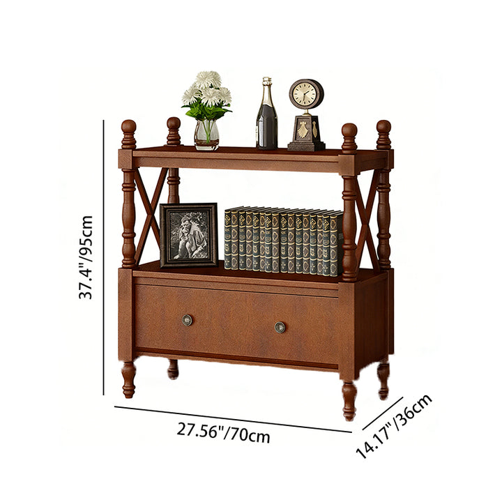 Traditional European Rubberwood MDF Rectangular Bookshelf 2/3/4/5-Tier For Living Room