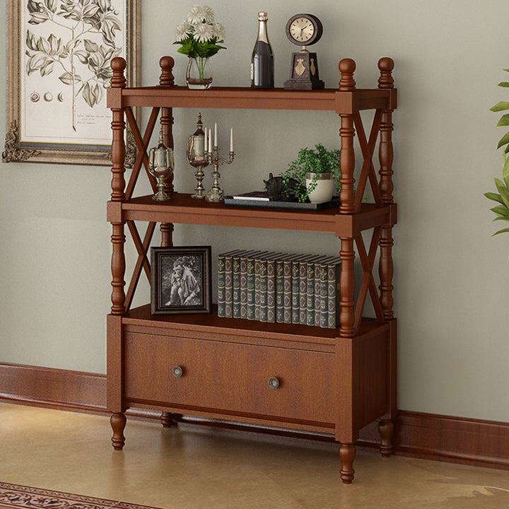 Traditional European Rubberwood MDF Rectangular Bookshelf 2/3/4/5-Tier For Living Room