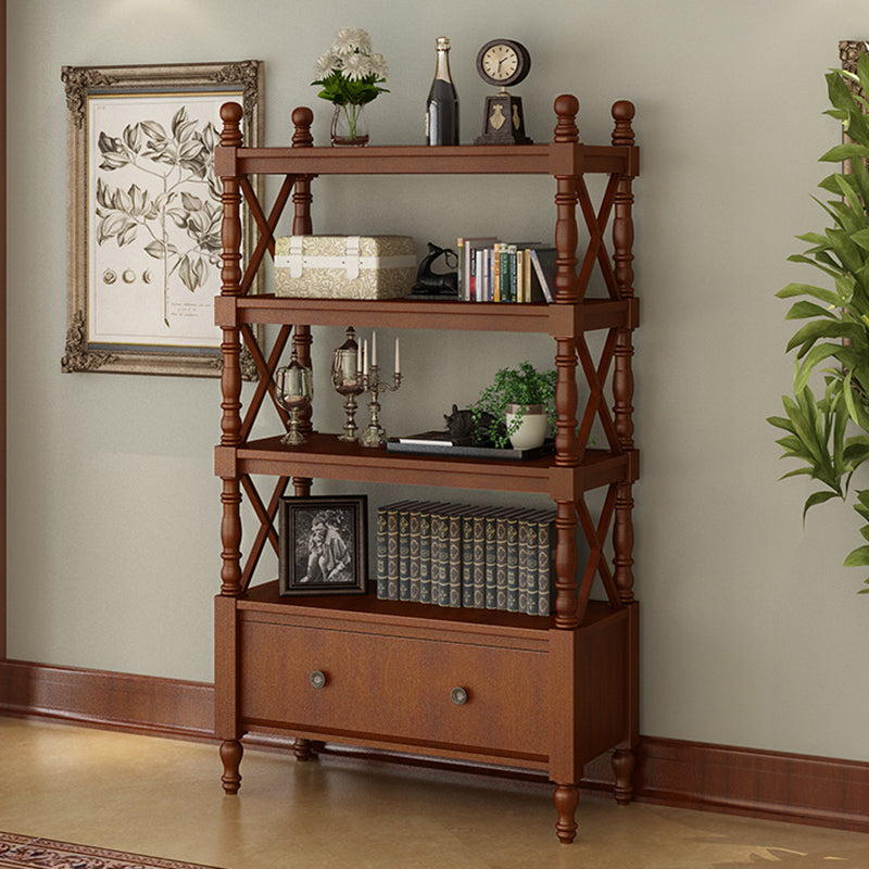 Traditional European Rubberwood MDF Rectangular Bookshelf 2/3/4/5-Tier For Living Room