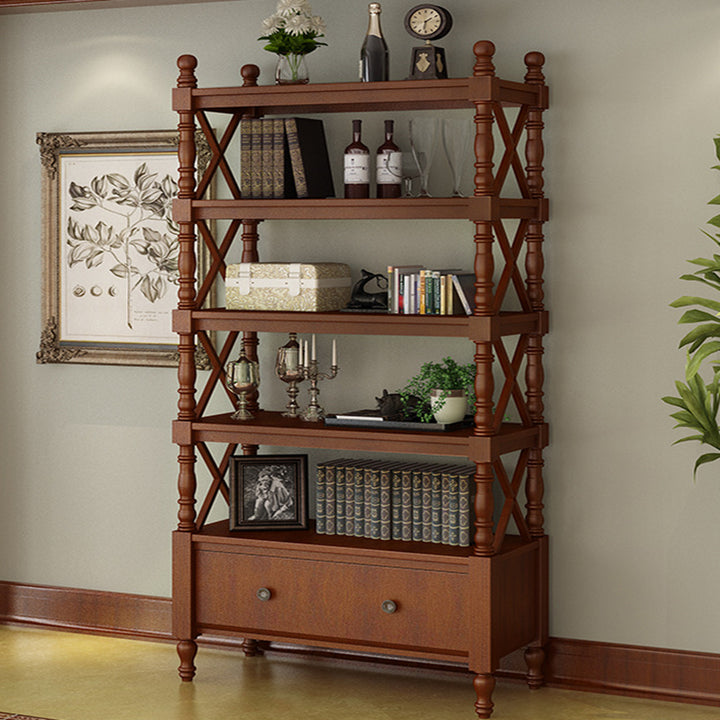 Traditional European Rubberwood MDF Rectangular Bookshelf 2/3/4/5-Tier For Living Room
