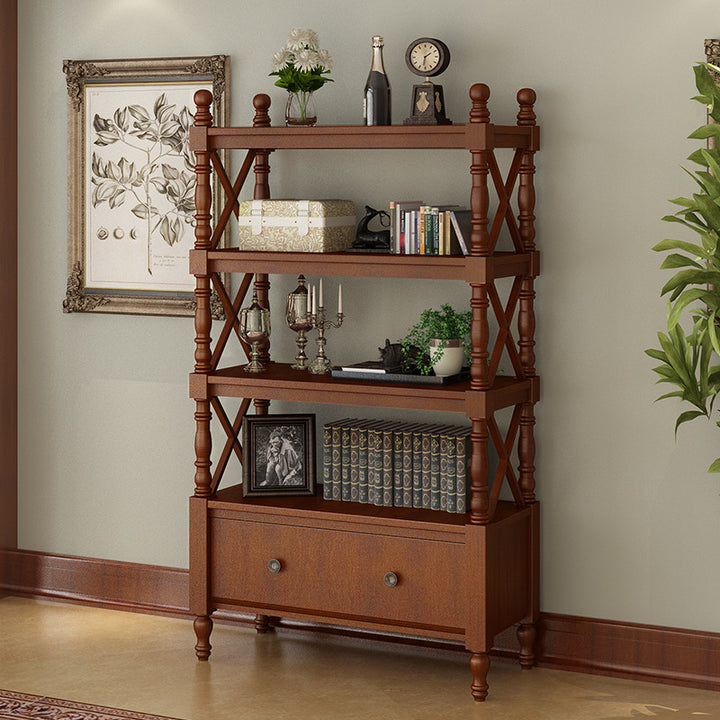 Traditional European Rubberwood MDF Rectangular Bookshelf 2/3/4/5-Tier For Living Room