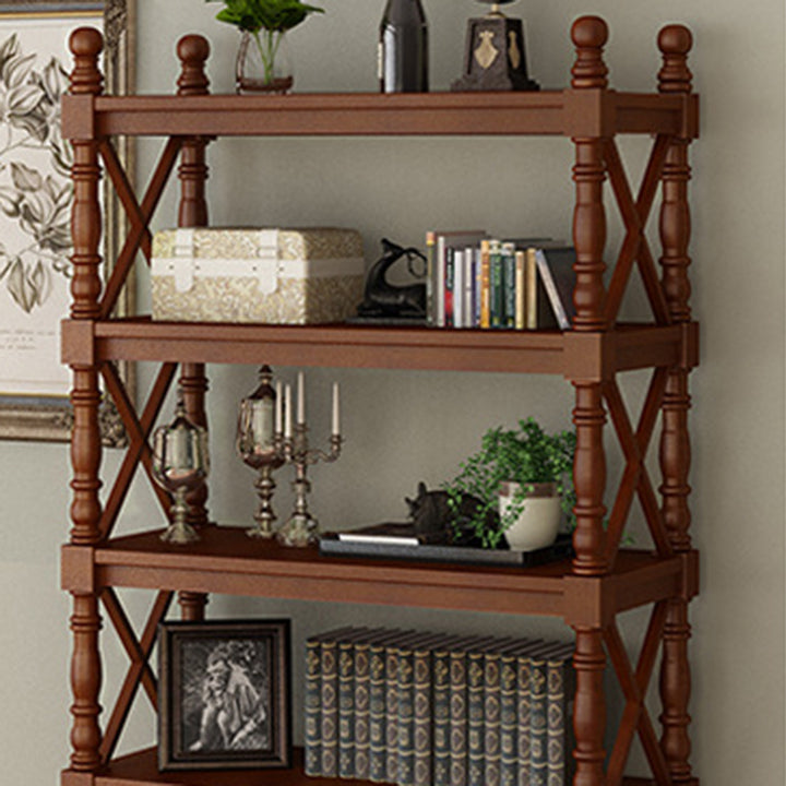 Traditional European Rubberwood MDF Rectangular Bookshelf 2/3/4/5-Tier For Living Room