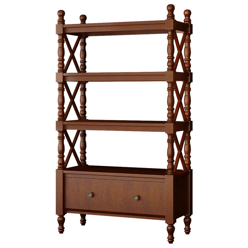 Traditional European Rubberwood MDF Rectangular Bookshelf 2/3/4/5-Tier For Living Room