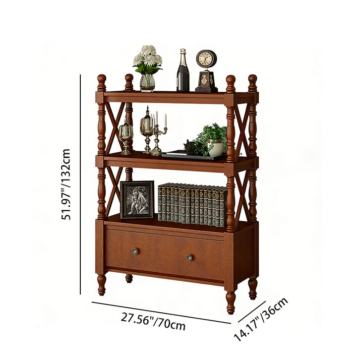 Traditional European Rubberwood MDF Rectangular Bookshelf 2/3/4/5-Tier For Living Room