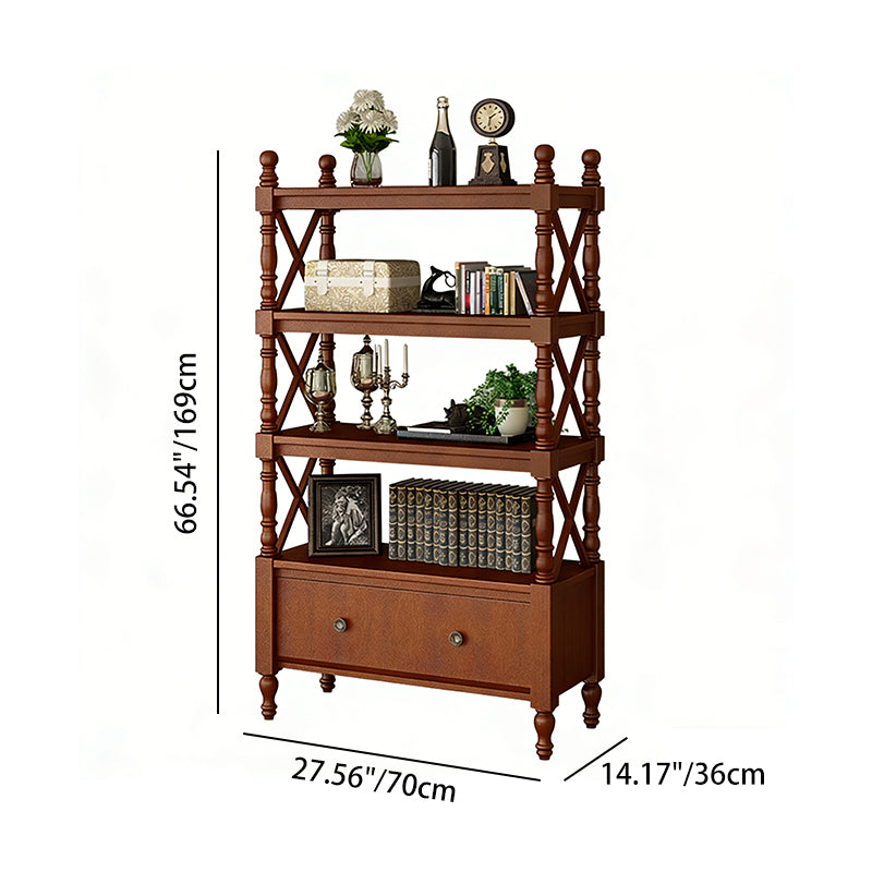 Traditional European Rubberwood MDF Rectangular Bookshelf 2/3/4/5-Tier For Living Room