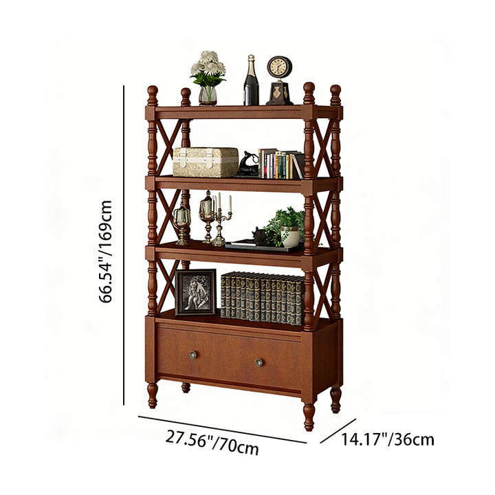 Traditional European Rubberwood MDF Rectangular Bookshelf 2/3/4/5-Tier For Living Room