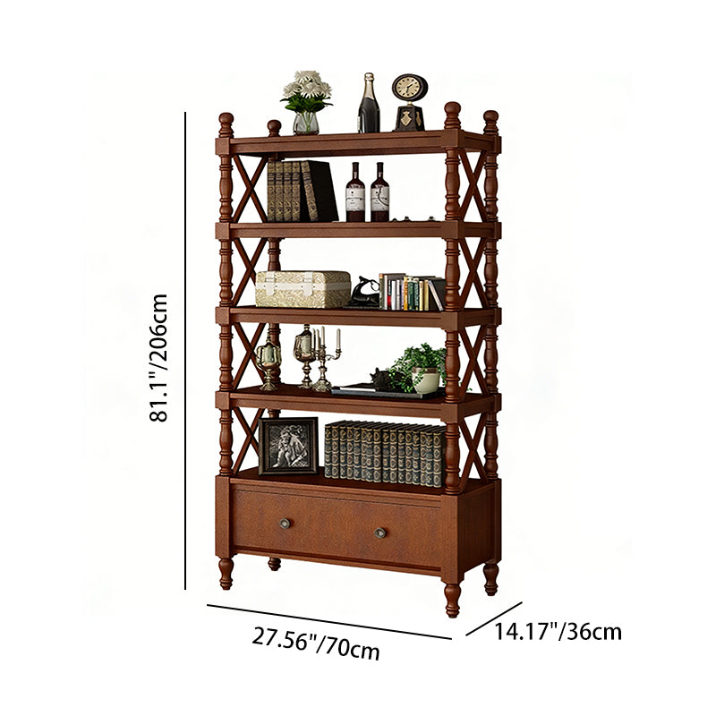 Traditional European Rubberwood MDF Rectangular Bookshelf 2/3/4/5-Tier For Living Room